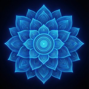 Mandala ya lotus bluu inayomwangaza ya neon — Samawi wa neon Picha ya Ukuta