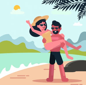 Lovers Beach Vacation Art wallpaper — Pixel Watch Picha ya Ukuta