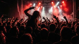Mosh pit ya tamasha la aesthetics za emo na mwanga nyekundu na mweusi. — Emo aesthetic GIF Picha ya Ukuta