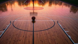 Mchoro wa kupendeza wa uwanja wa basketball ulioandaliwa na rangi za macho ya mawingio. — Mpira wa kikapu Picha ya Ukuta