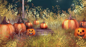 Malenge ya Halloween ya Kale Katika Nyasi — Halloween ya zamani Picha ya Ukuta