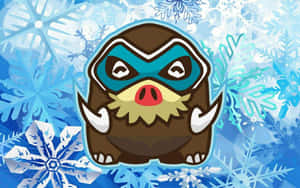 Mamoswine na Mandhari ya Mipira ya Theluji ya Bluu — Pokemon Picha ya Ukuta
