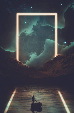 Sailing man on a river behind white light portal wallpaper. — Honor MagicPad 3 Pro 12.3 Picha ya Ukuta