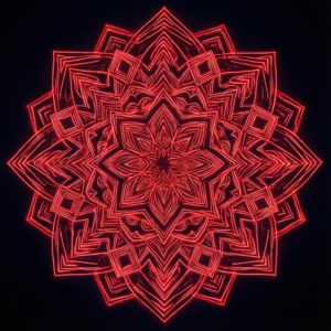 Mandala ya kijiometri ya neon nyekundu kwenye nyeusi, muundo wa kusisimua na wa kusaidia kumediteta. — Nyekundu ya neon Picha ya Ukuta