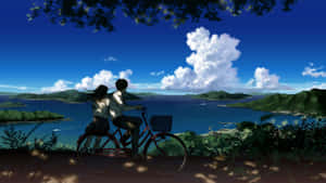 Mandhari ya Anime ya Kupendeza na Miti ya Sakura — Anime ya kupendeza Picha ya Ukuta