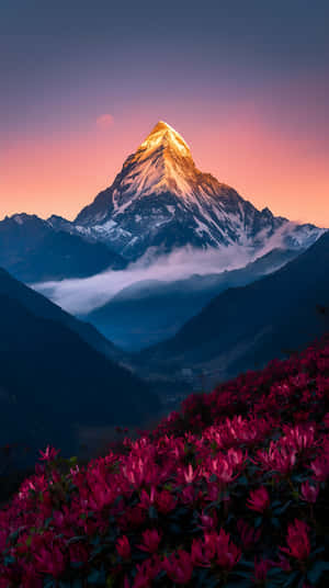 Pink,Serene,Background,Golden,Beautiful,Majestic,Clouds,Valley,Sunrise,Sunrise Nature,Pink Flowers,Flowers,Nature,Landscape,Sunset,Sunset Aesthetic,Mountain,Mountain Aesthetic,Mountain Landscape,Nature 4k — Asili Picha ya Ukuta