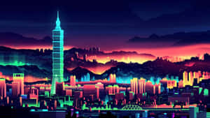 Neon City background — Mji wa neon Picha ya Ukuta