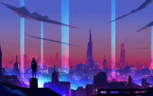 Mandhari ya Neon City — Mji wa neon Picha ya Ukuta