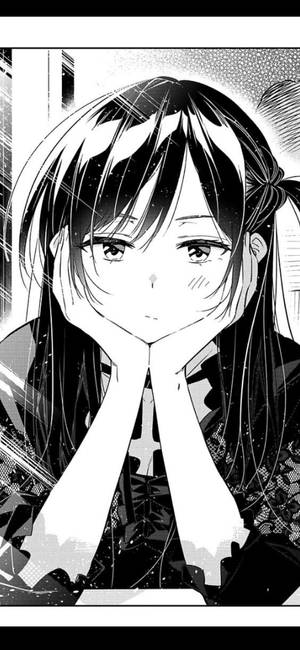 Manga Strip wa Mwanamke wa Anime Mwenye Huzuni Sia na Nyeupe