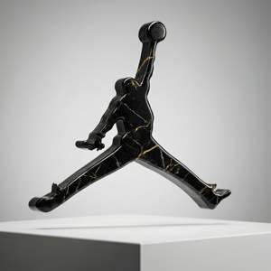 A luxurious 3D Jordan logo in black marble with gold veins, studio lit. — Galaxy Watch Picha ya Ukuta