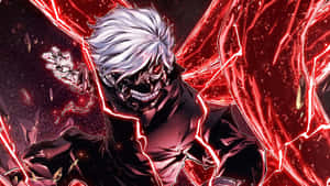 Mask Boy Kaneki Anime Sanaa Nyekundu Nguvu — Tokyo ghoul GIF Picha ya Ukuta