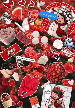 Maua nyekundu Kitkat Picsart wallpaper — OnePlus Pad Picha ya Ukuta