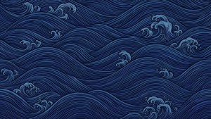 Mfumo wa mawimbi ya bluu yenye staili ya Japani, yenye rangi ya indigo na bluu ya kifalme. — Aesthetic ya bluu iliyokolea Picha ya Ukuta