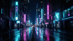 Mazingira ya neon ya mjini yenye rangi nyororo na nyeusi za kina kwa skrini za OLED.