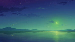 Green Sky And The Moon wallpaper — Mwezi wa kupendeza Picha ya Ukuta