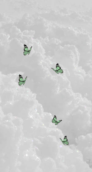 Mchanganyiko wa Kipepeo na Mawingu Kijani na Safi — Kijani aesthetic GIF Picha ya Ukuta
