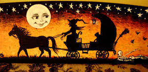 Mchawi wa Halloween wa Kale Akiwa kwenye Gari — Halloween ya zamani Picha ya Ukuta