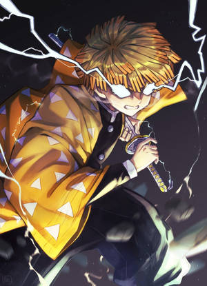 Mchezaji wa Demoni Zenitsu Macho ya Amani — Zenitsu wa kimetsu no yaiba Picha ya Ukuta