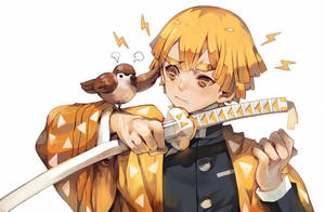 Mchezaji wa Malaika Zenitsu Chuntaro — Zenitsu wa kimetsu no yaiba Picha ya Ukuta