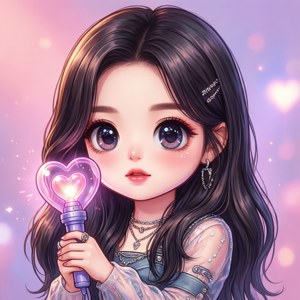 Mchoro wa kawaii chibi wa mwanamuziki wa Kpop na mwanga wa mwanga. — Kpop GIF Picha ya Ukuta
