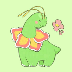 Mchoro Mzuri wa Meganium na Background ya Kijani — Nintendo Picha ya Ukuta