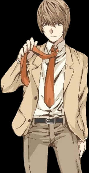 Mchoro wa Anime wa Light Yagami Akiwa Anashikilia Tai