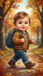 Bebi wa katuni anayewalk katika park wakati wa autumn — iPhone 5 Picha ya Ukuta