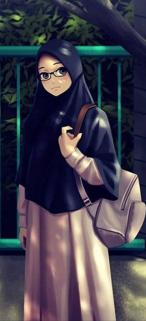 Mchoro wa Binti wa Hijab Bagpack — Tecno Camon 40 Pro Picha ya Ukuta