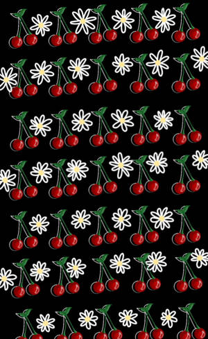 Picha ya ukuta ya muundo wa matunda cherries na maua ya daisies — RedMagic Tablet Picha ya Ukuta