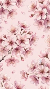 Picha ya ukutani yenye mtindo laini na maua ya cherry ya rangi ya maji kwenye mandharibhu ya pinki. — Laini aesthetic GIF Picha ya Ukuta