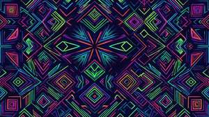 Mchoro wa neon wa jiometri kwa upana wa ultra, wallpaper ya kisasa ya abstract.