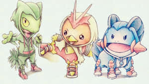 Mchoro wa Treecko, Torchic, na Mudkip — Nintendo Picha ya Ukuta