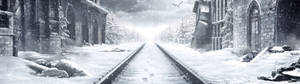 Picha ya jengo la metro exodus katika theluji — 32:9 Picha ya Ukuta