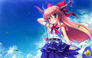 Mgeni wa Anime Mwenye Pembe na Majani Yanayopaa — Kawaii Anime Picha ya Ukuta
