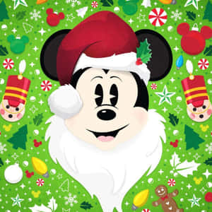 Mickey Mouse kwenye kofia ya Santa na mavazi ya Krismasi — Krismasi ya disney Picha ya Ukuta