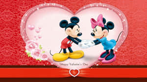 mickey na minnie mouse katika fremu yenye umbo la moyo — Siku ya wapendanao mzuri Picha ya Ukuta