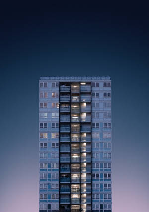 3D building facade juu ya anga ya bluu minimal wallpaper — Oppo Pad 5 Picha ya Ukuta