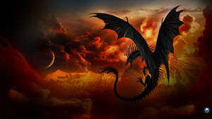 Mitunguu Nyekundu Yanayotupa Mlima wa Volcano Dragon Japanese PC — Ryuu wa PC Picha ya Ukuta