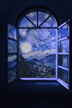 Mixed Media Van Gogh Starry Night Window — Xiaomi Pad 8 Pro Picha ya Ukuta