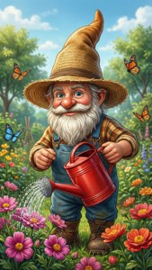 Gnome anayewasha mwitu katika bustani ya jua. — iPhone 5 Picha ya Ukuta