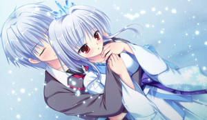 Mandhari ya Mkumbatio wa Wanandoa Wenye Nywele za Bluu kutoka Anime