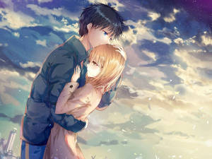 Picha ya ukutani ya Mkumbatio wa Wapenzi wa Anime