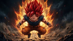 Goku akiwa Super Saiyan God na mng'ao mwekundu. — Goku Picha ya Ukuta