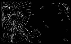 Msichana Mrembo wa Anime wa Aesthetic Nyeusi na Nyeupe Akiwa na Mwavuli — Mrembo wa anime mrembo Picha ya Ukuta