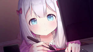 Msichana wa Anime wa Kawaii Akiandika