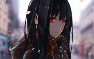 Picha ya mandhari ya msichana wa anime amevaa hoodie na macho mekundu — Mrembo wa anime mrembo Picha ya Ukuta