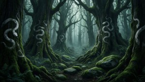 Msitu wa ajabu wenye mambo ya Slytherin yaliyofichika katika asili. — Slytherin Aesthetic Picha ya Ukuta