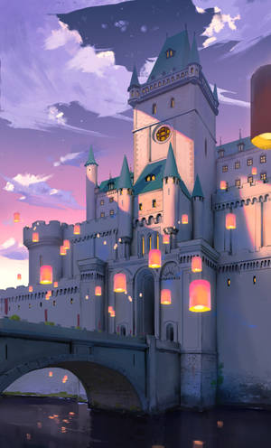 Picha ya mwanzoni ya kasri, daraja, mto, sanaa — Honor Pad 20 Picha ya Ukuta