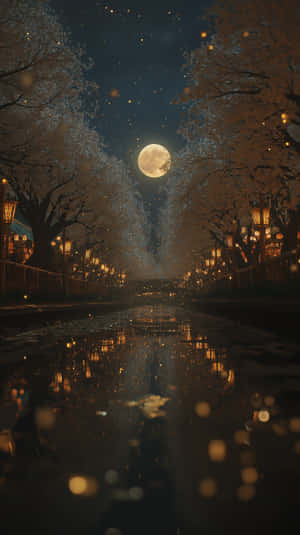 sakura,usiku,mwezi,mto,ndoto,fano,mafuta,japan,serene,romantic,spring,festive,reflection,magical,stars — Japan GIF Picha ya Ukuta