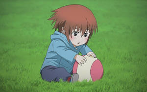 Mandhari ya mtoto wa anime akiwa na mpira — Watoto wa anime Picha ya Ukuta